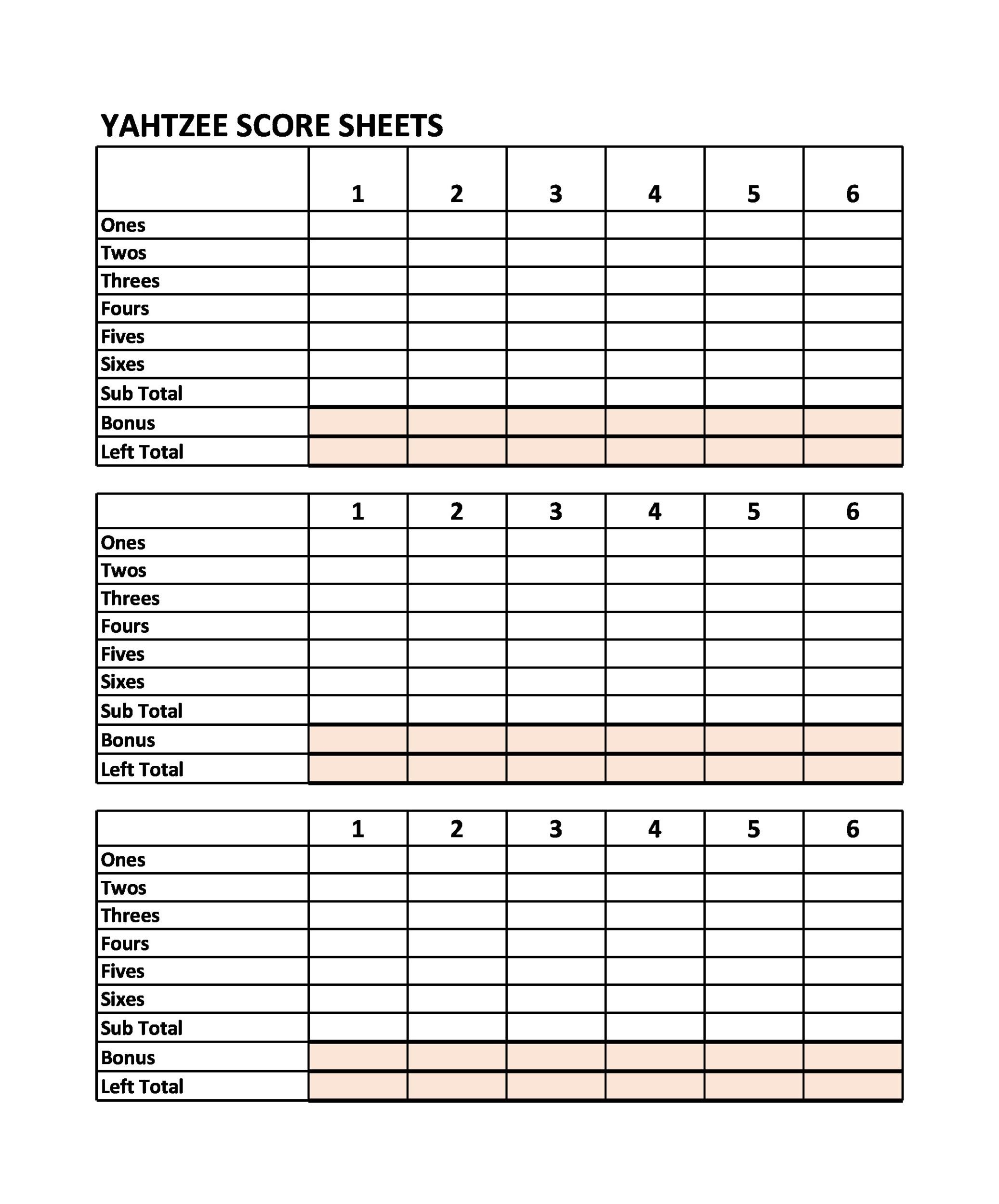 triple yahtzee cards printable