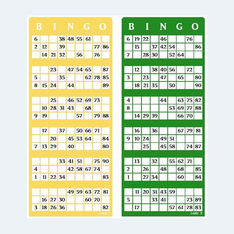 Printable UK Style 1 90 Colour Bingo Ticket Cards 2 Cards Per Page
