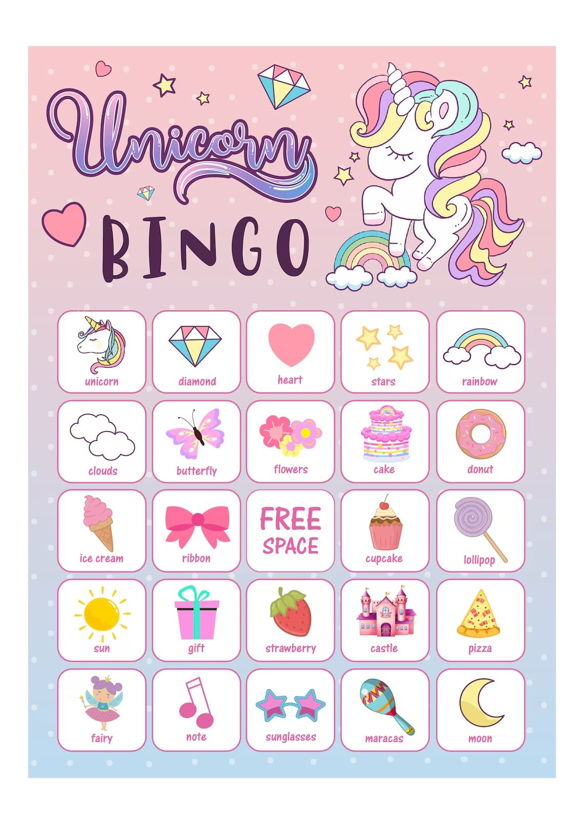 Printable Unicorn Bingo PrintableLib