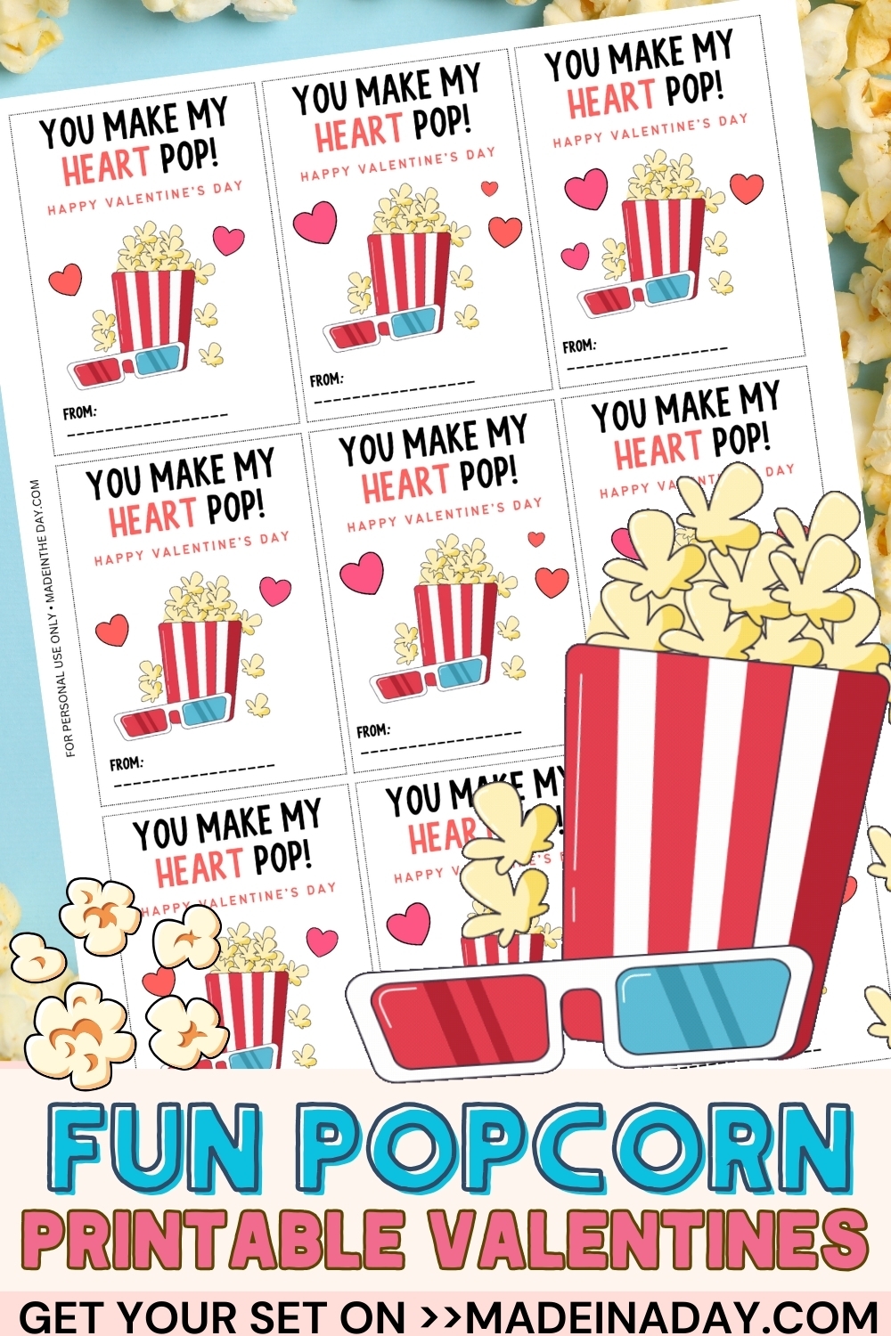 Printable Valentine Popcorn Card Set Made In A Day
