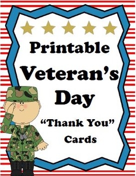 Printable Veterans Day quot Thank You quot Cards By MyAceStraw TPT