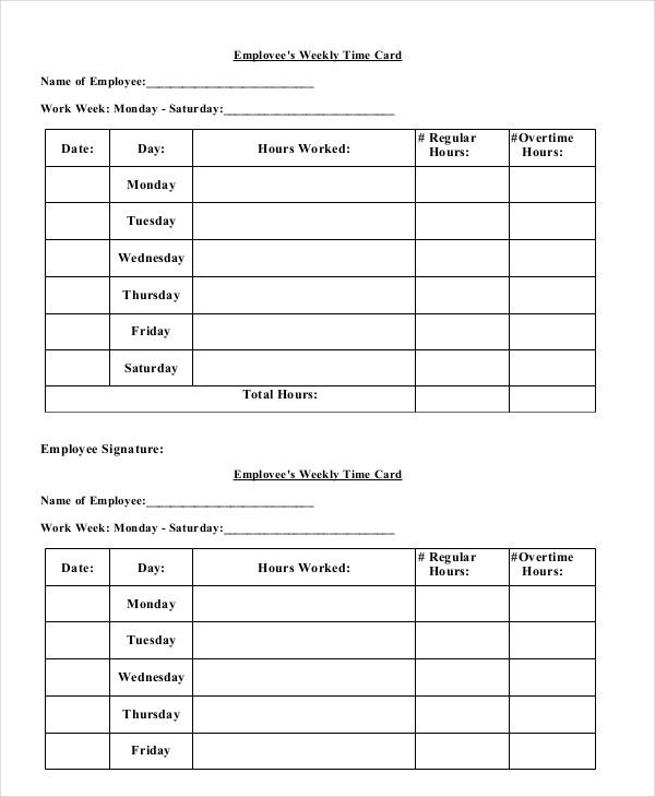 Printable Weekly Time Card Template Printable Templates