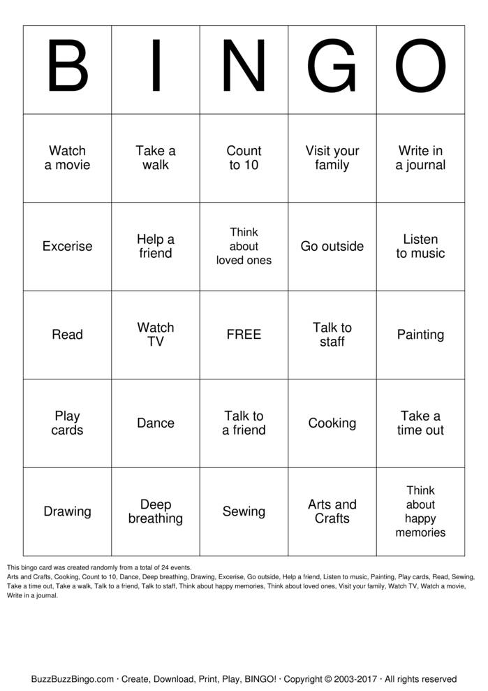 Printable Worksheets Free Printable Coping Skills Bingo Cards Coping 