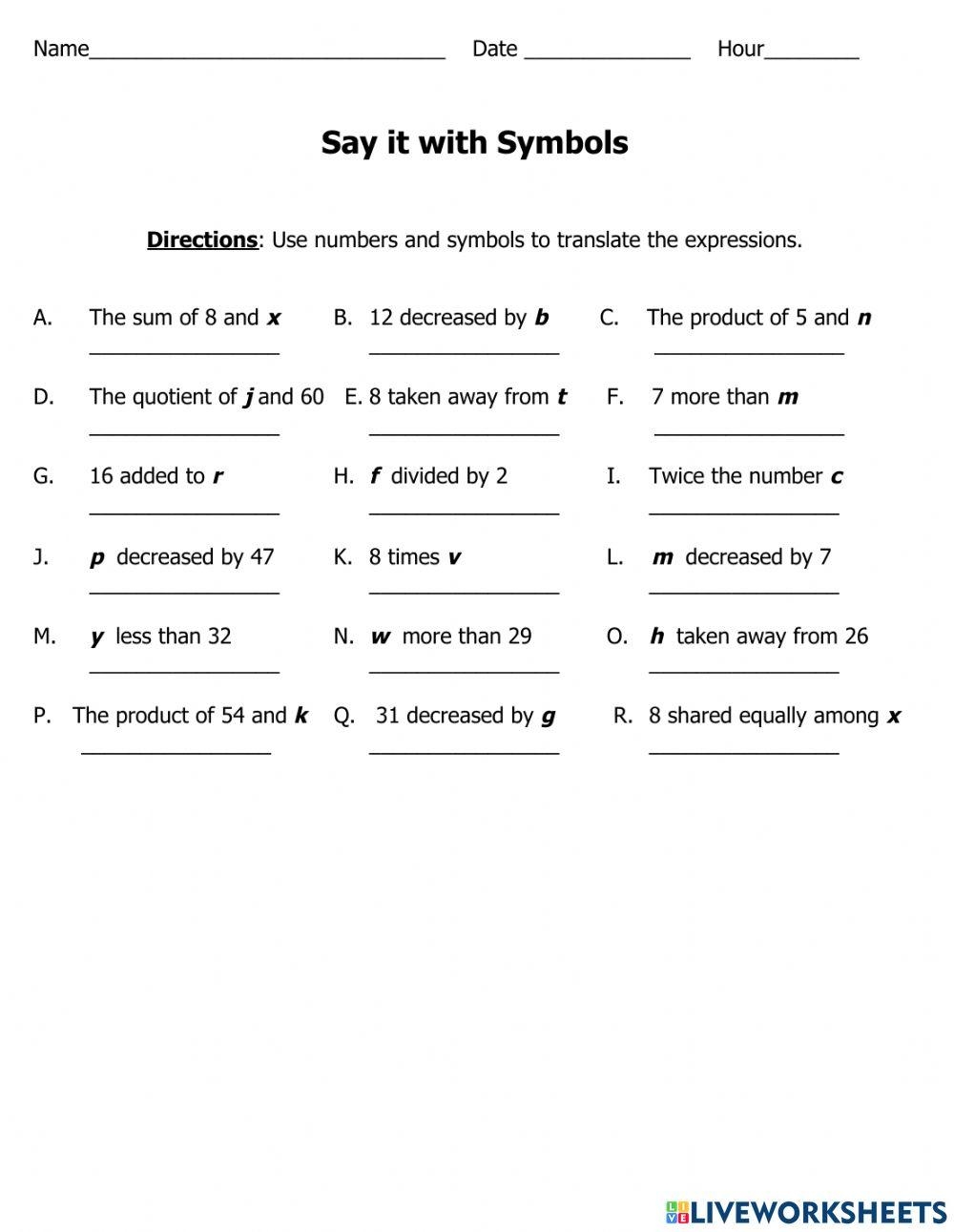Printables Writing Variable Expressions Two Operations HP 