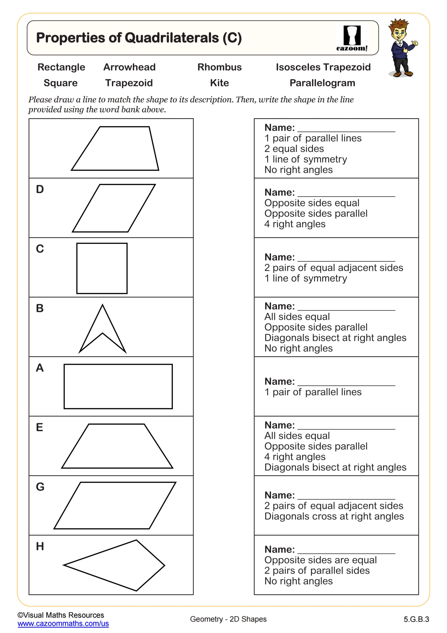 worksheet of quadrilaterals