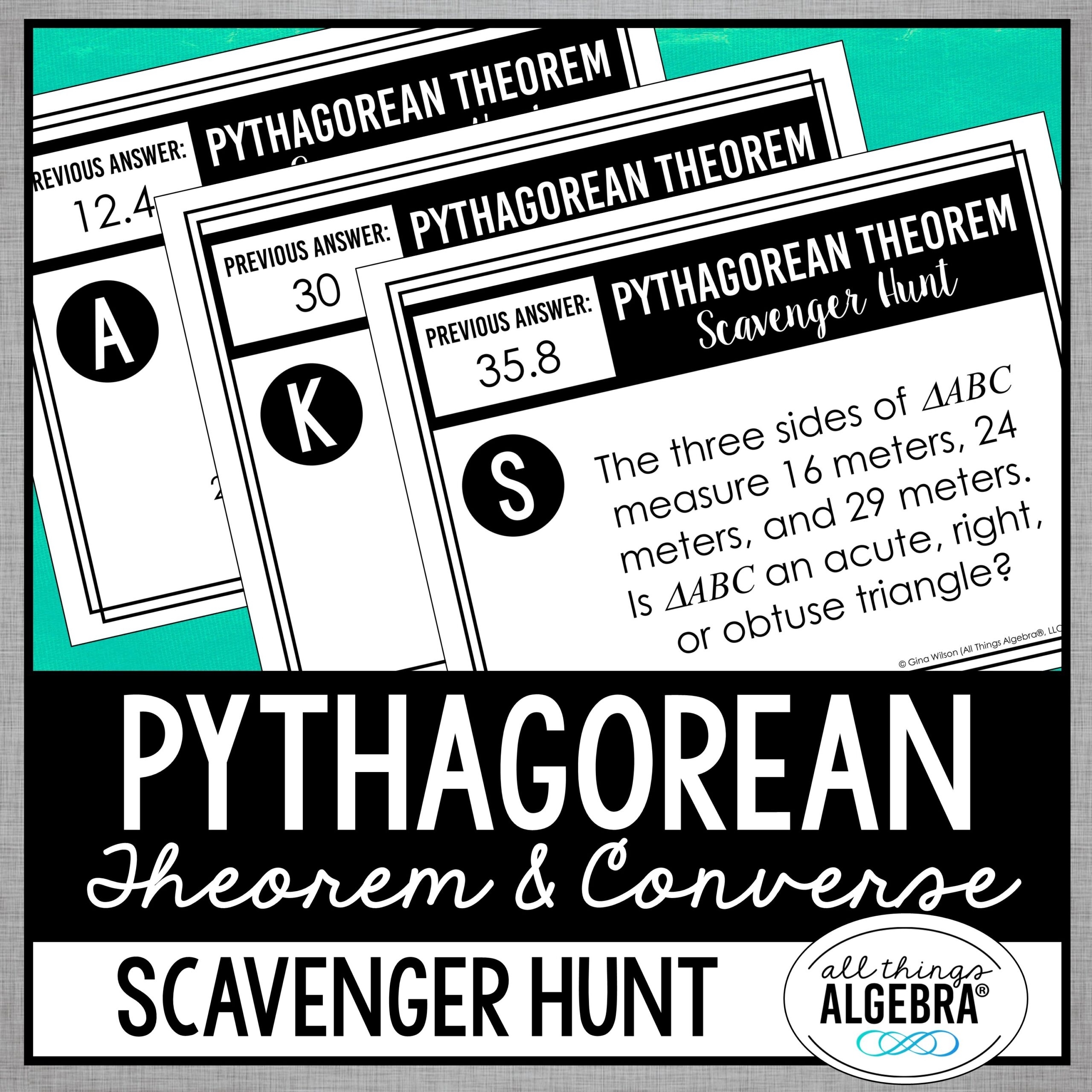 Pythagorean Theorem Converse Scavenger Hunt All Things Algebra