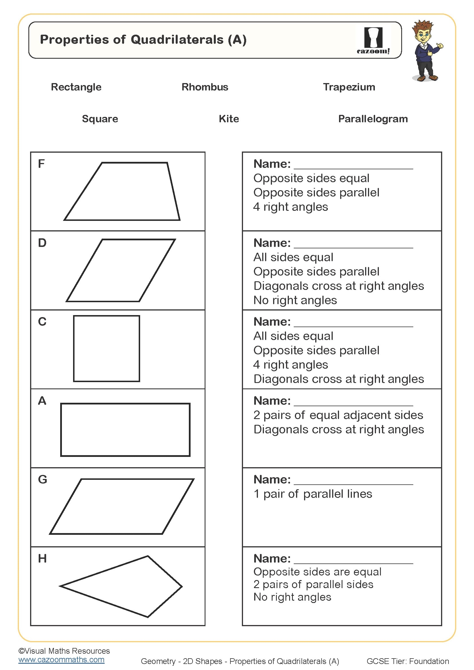 Quadrilaterals Color Sort Worksheet Worksheets Library
