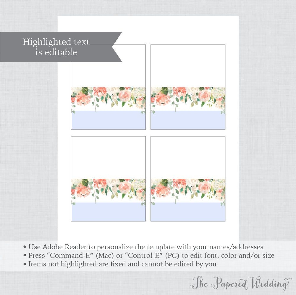  quot Printable Editable Wedding Tent Cards With Peach And Cream Flowers 