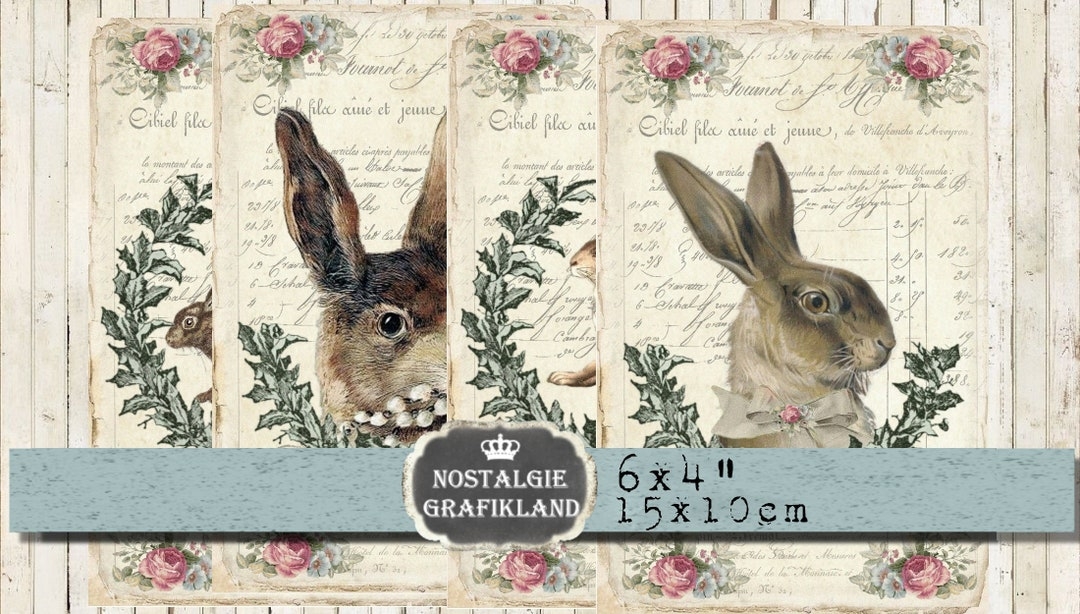 Rabbits Printable Bunnies Easter Digital Hare French Animals Etsy
