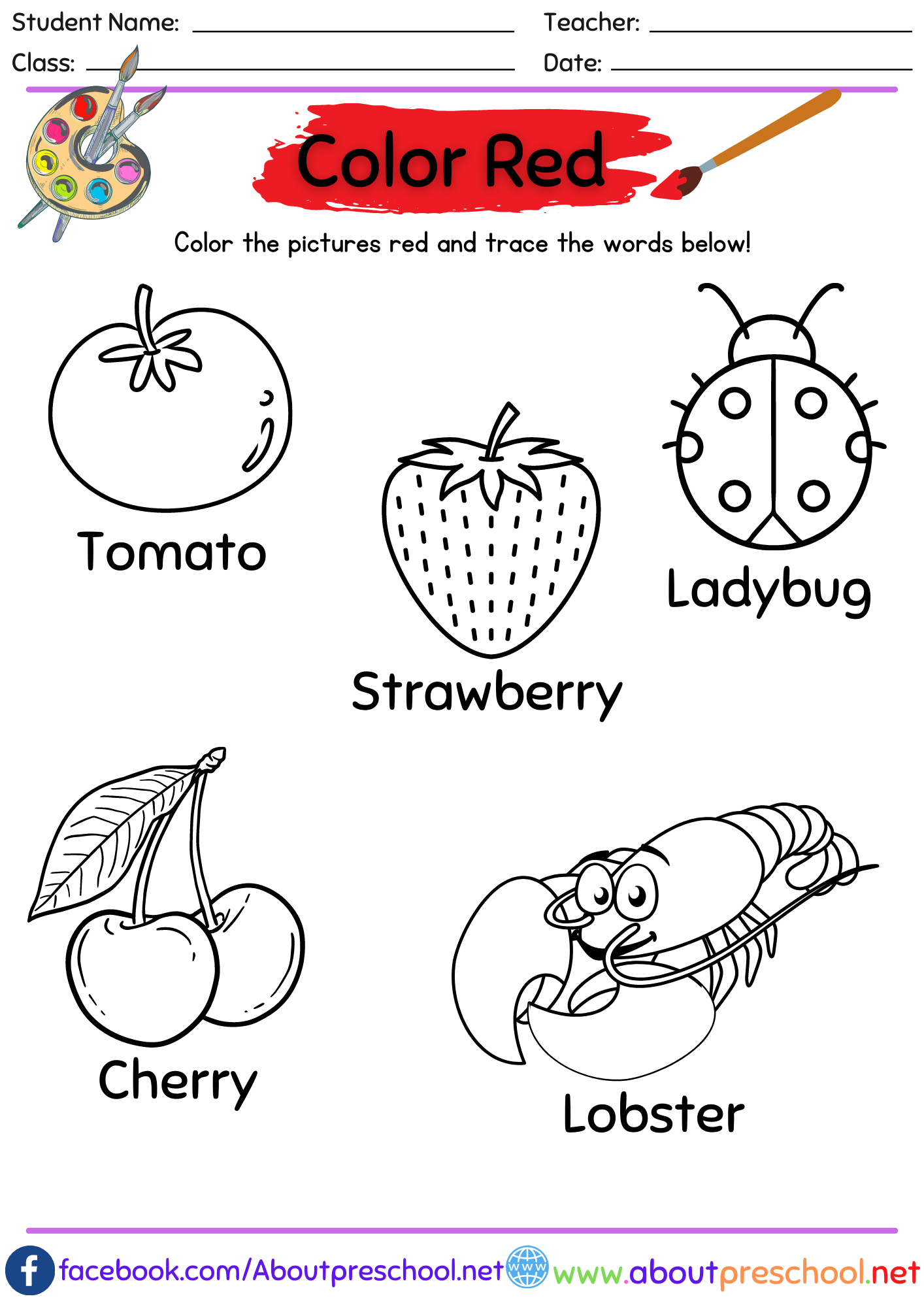 color red worksheet