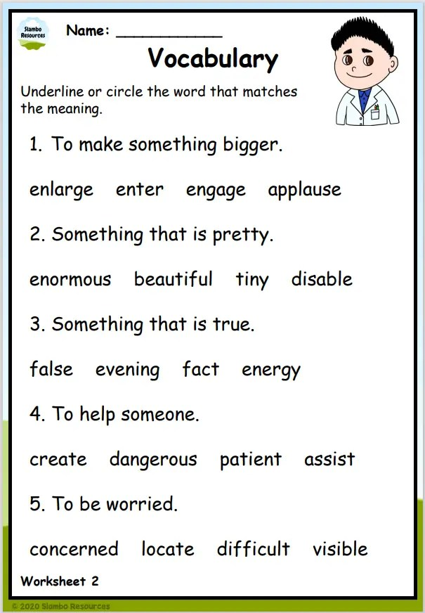 2nd grade vocabulary worksheets
