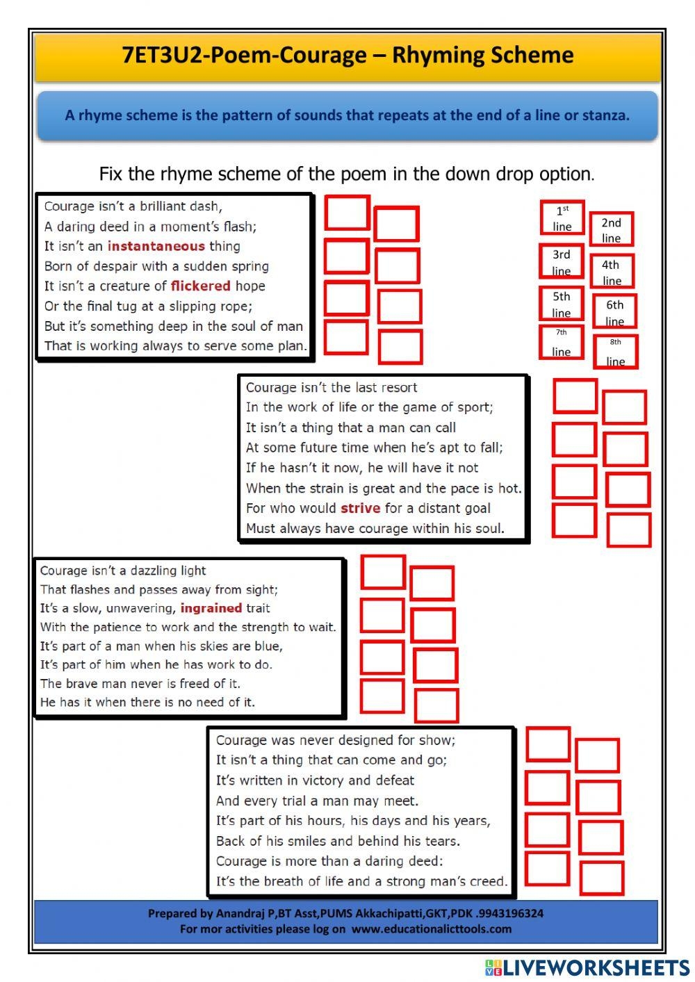 Rhyming Scheme Activity Live Worksheets Worksheets Library