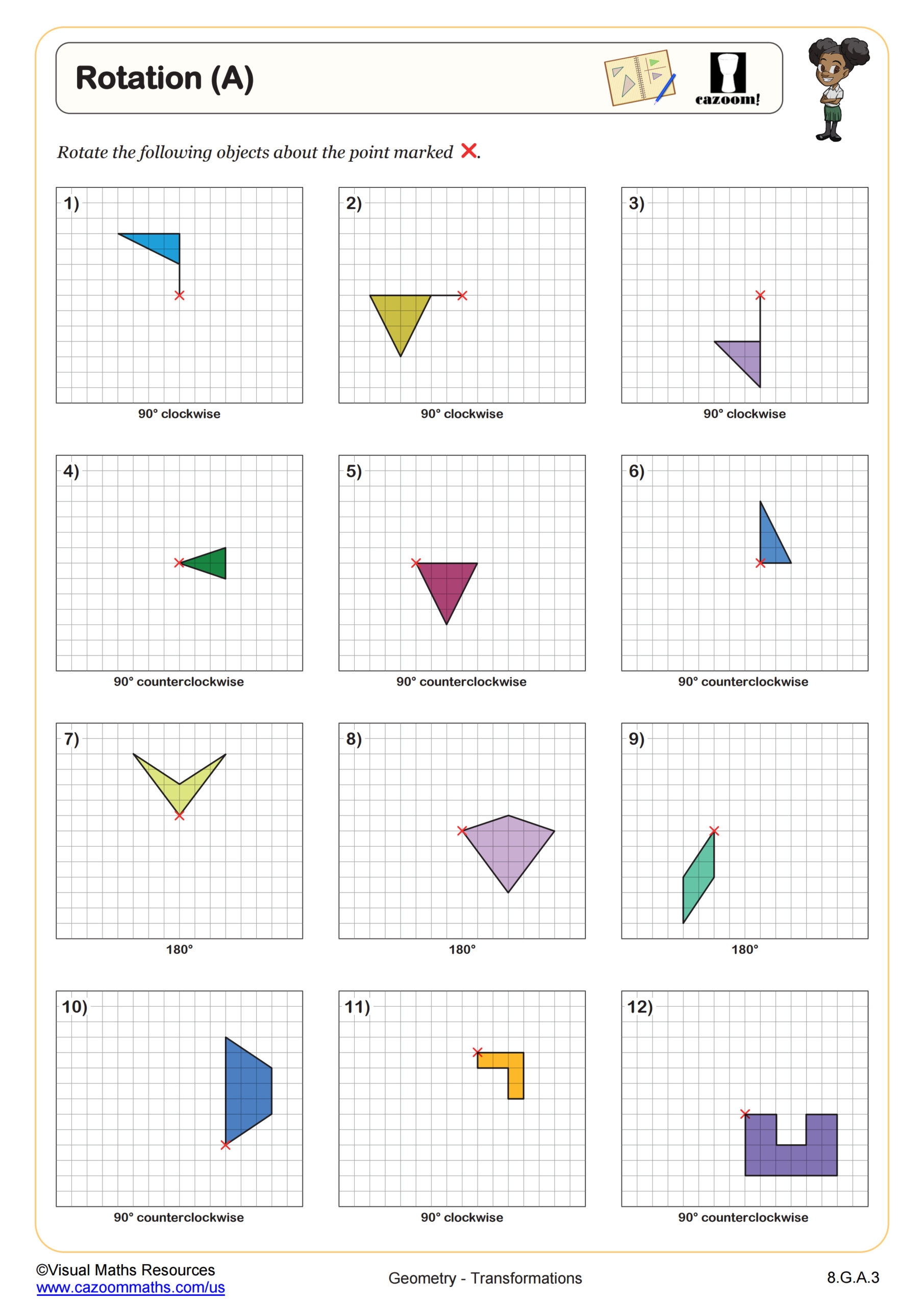 Rotations A Worksheet PDF Printable Geometry Worksheet Worksheets 