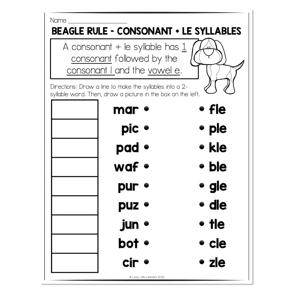 S2P Consonant LE Rule Worksheet RLLC Worksheets Library
