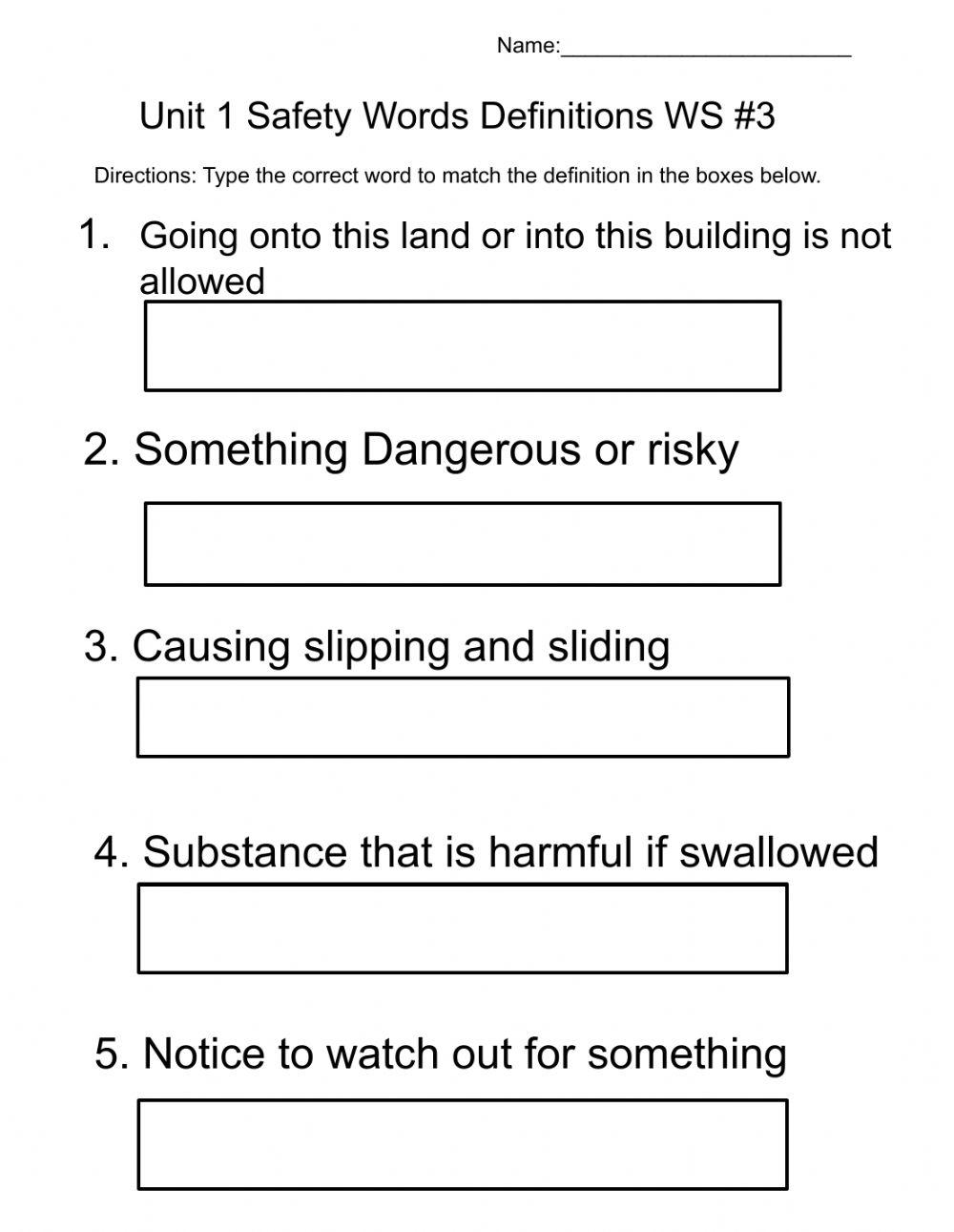 Safety Words Definitions WS 3 Worksheet Live Worksheets Worksheets 