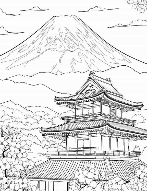 Scenic Landscape Coloring Pages Cityscape River Drawing