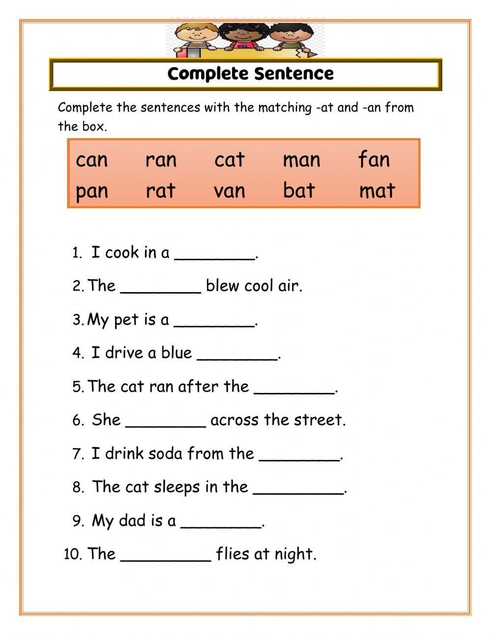 writing complete sentences worksheets