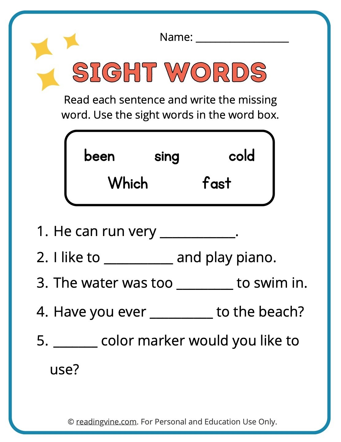 2nd grade sight words worksheets