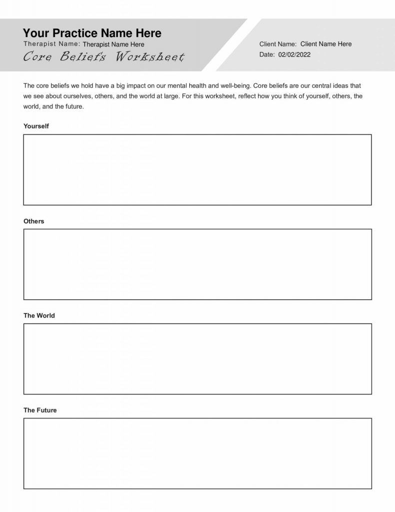 core beliefs worksheet pdf