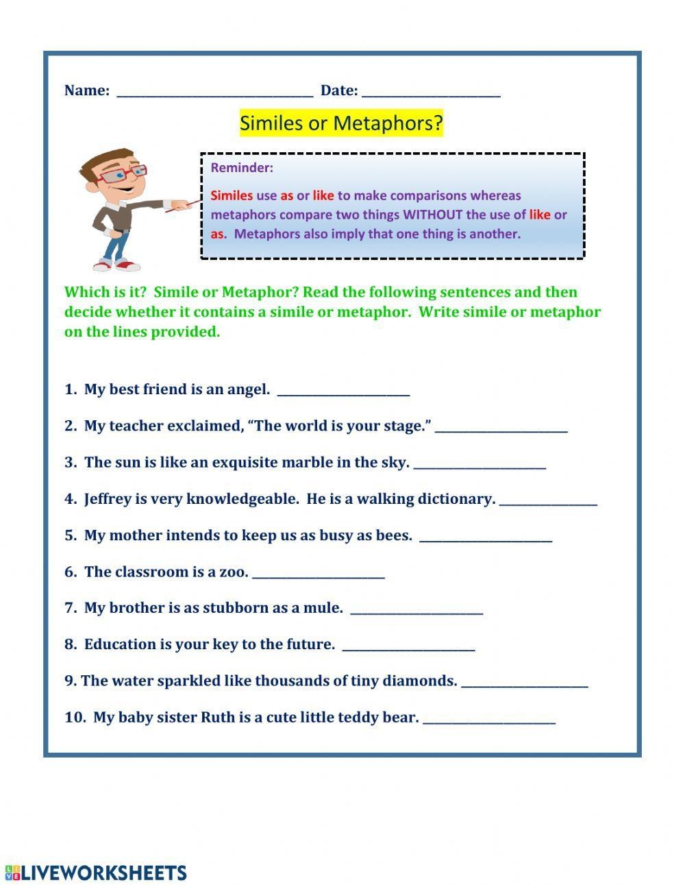 worksheets on metaphors