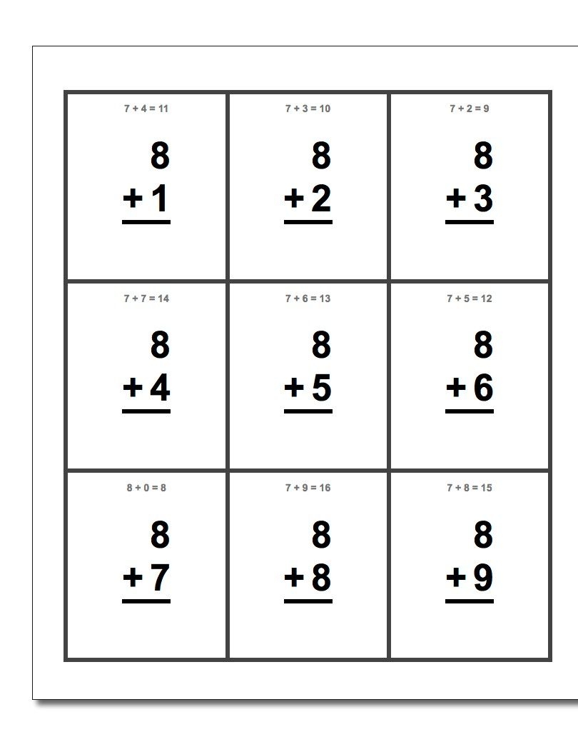 Simple Addition Flash Cards
