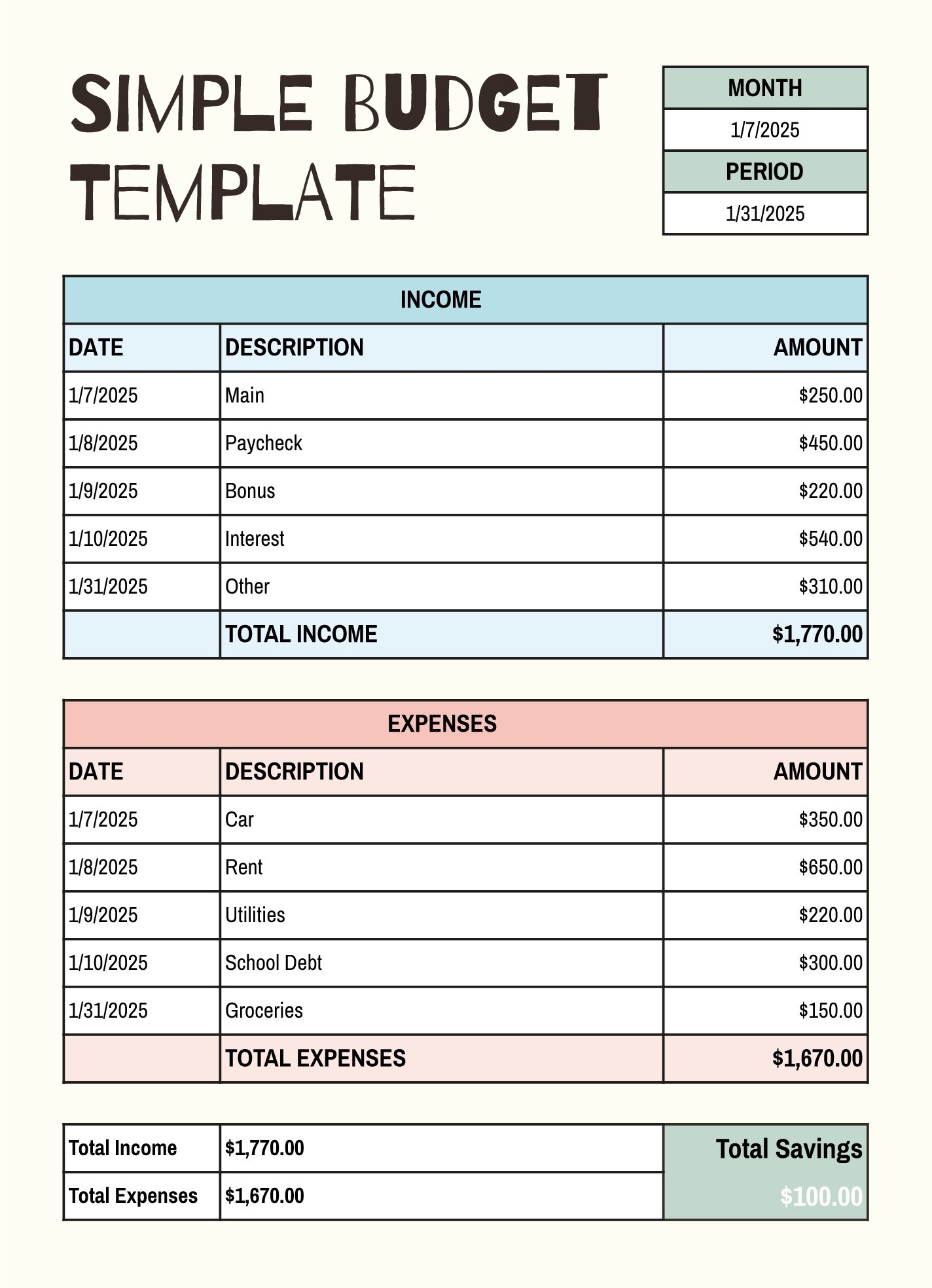 Simple Budget Template Free Google Sheets Excel