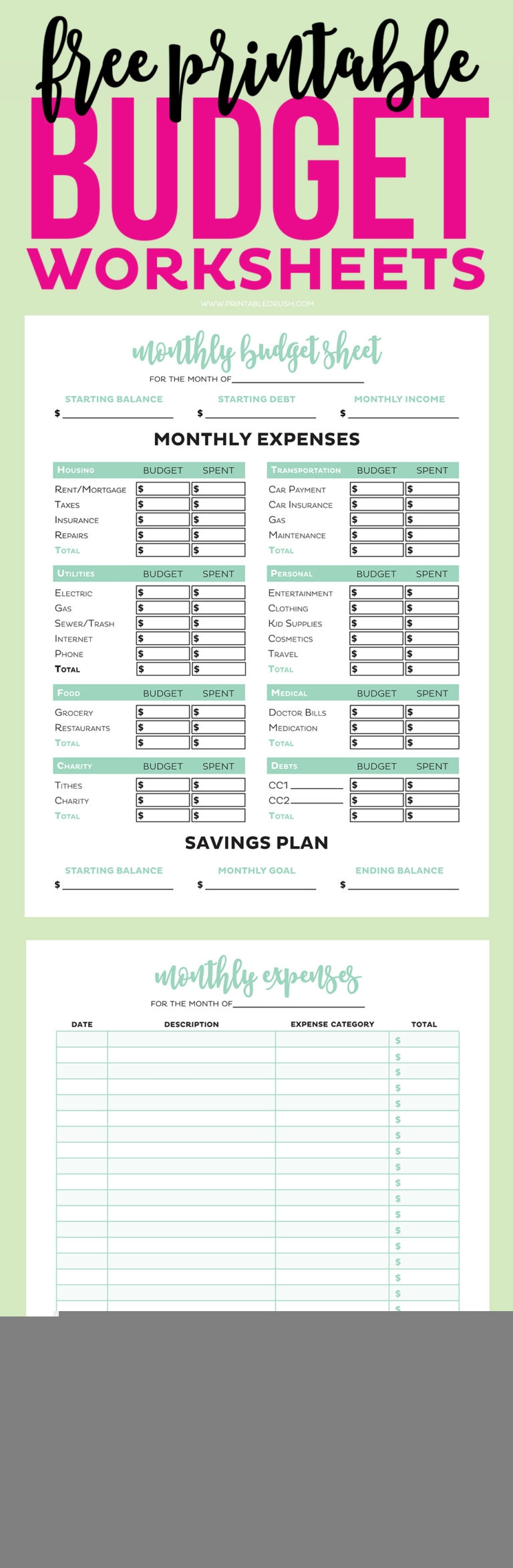 Simple FREE Printable Budget Worksheets Printable Crush Budget Sheets 