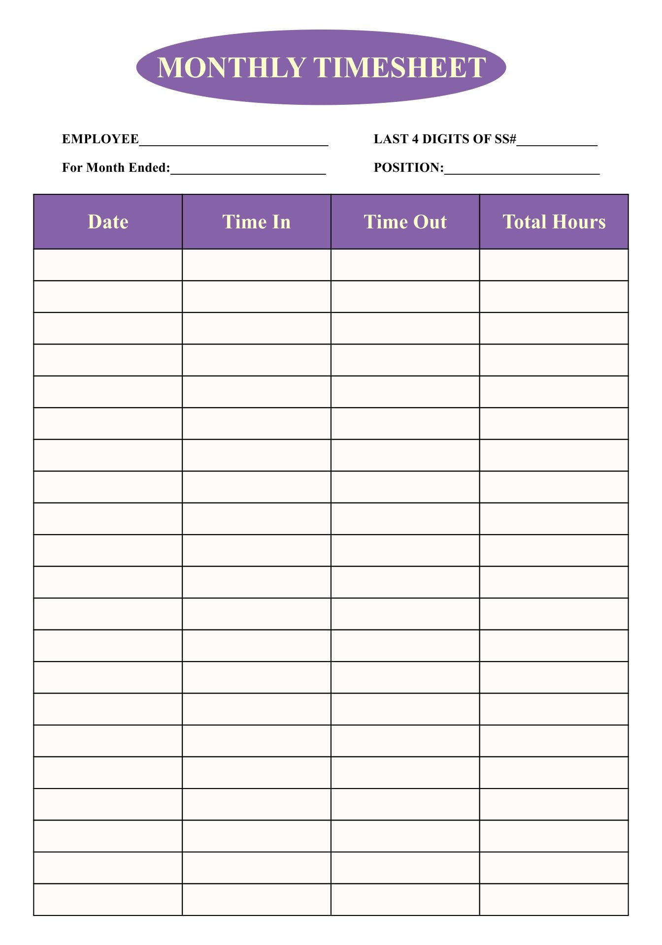 simple printable time cards