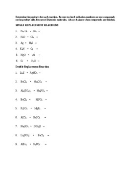 Single And Double Replacement Worksheet Worksheets Library