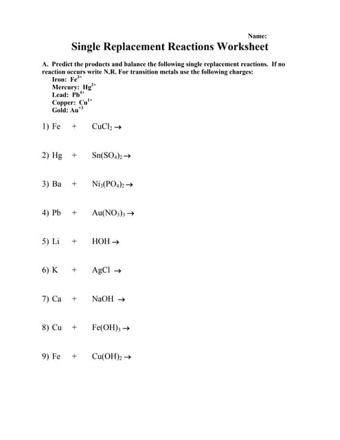 Single Replacementpractice PDF Worksheets Library