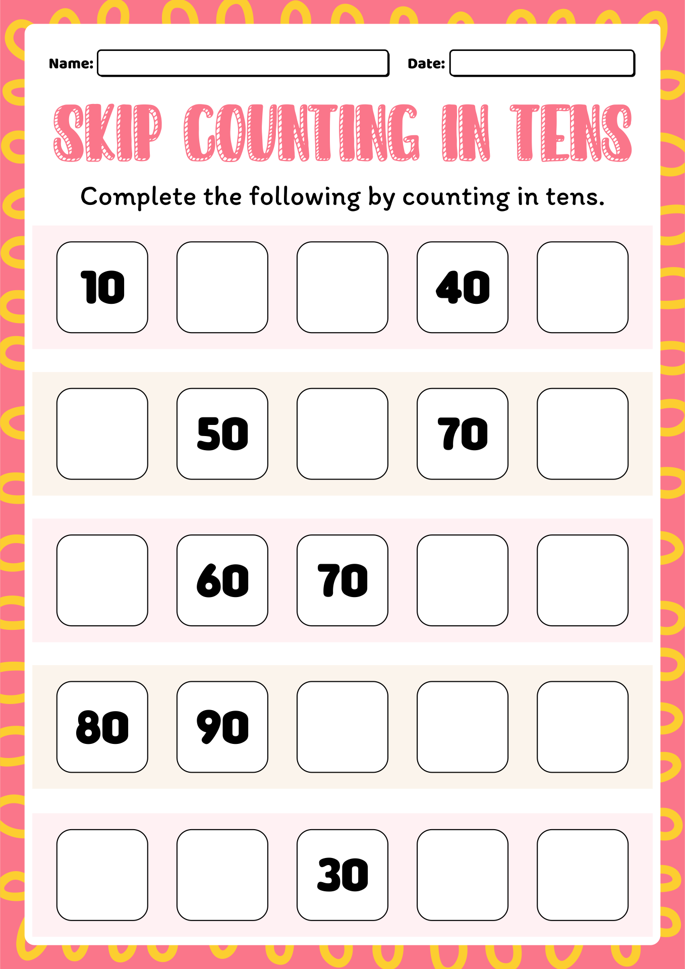 Skip Counting By 10s Worksheets In 2024 Skip Counting Worksheets