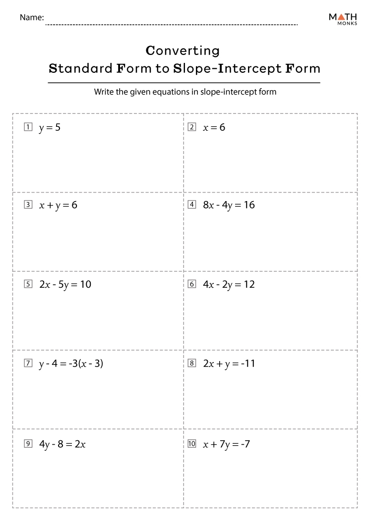Slope Intercept Form Worksheets With Answer Key Worksheets Library