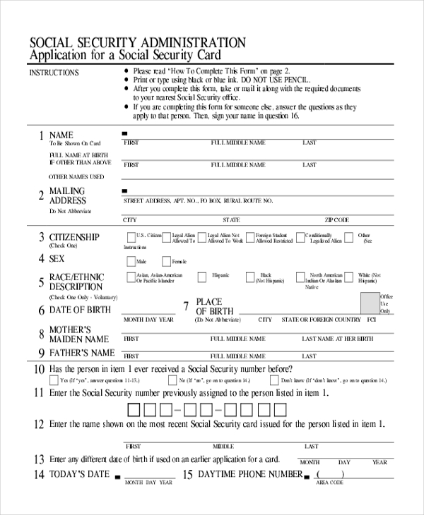social security card application form printable