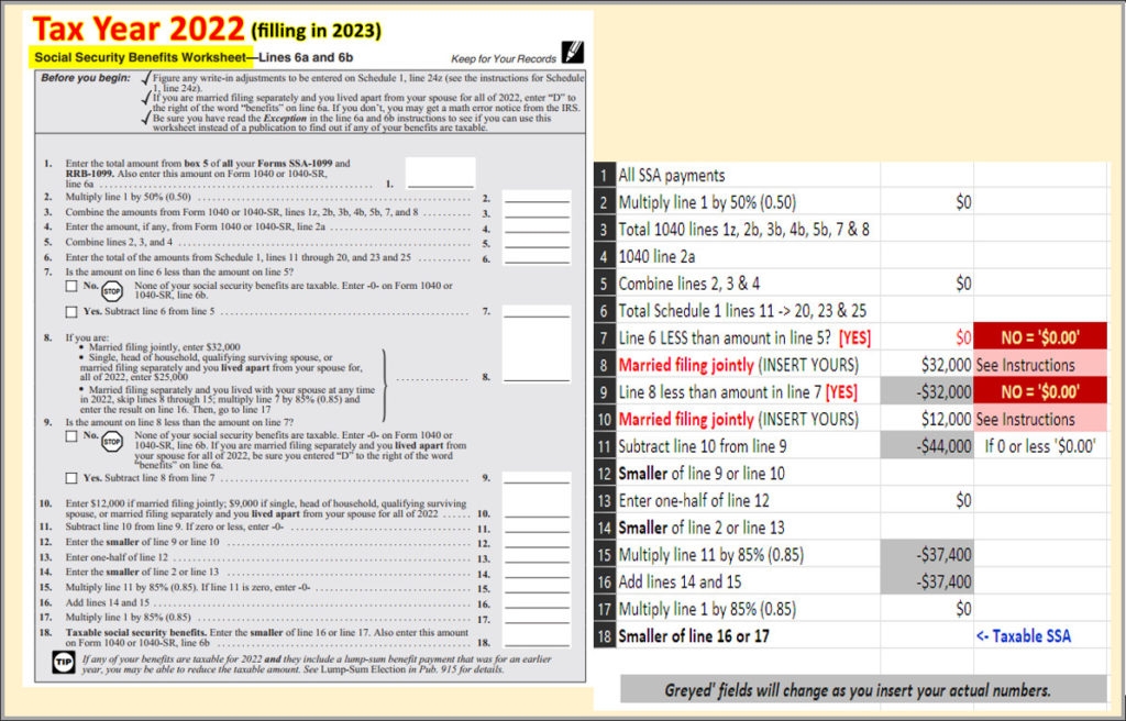 taxable social security worksheet 2023 printable