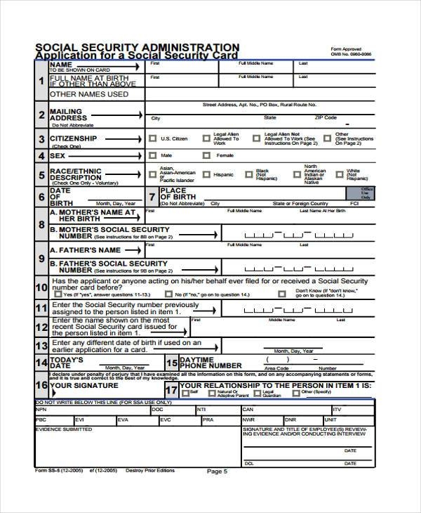 Social Security Card Application Form Printable Printable Forms Free 