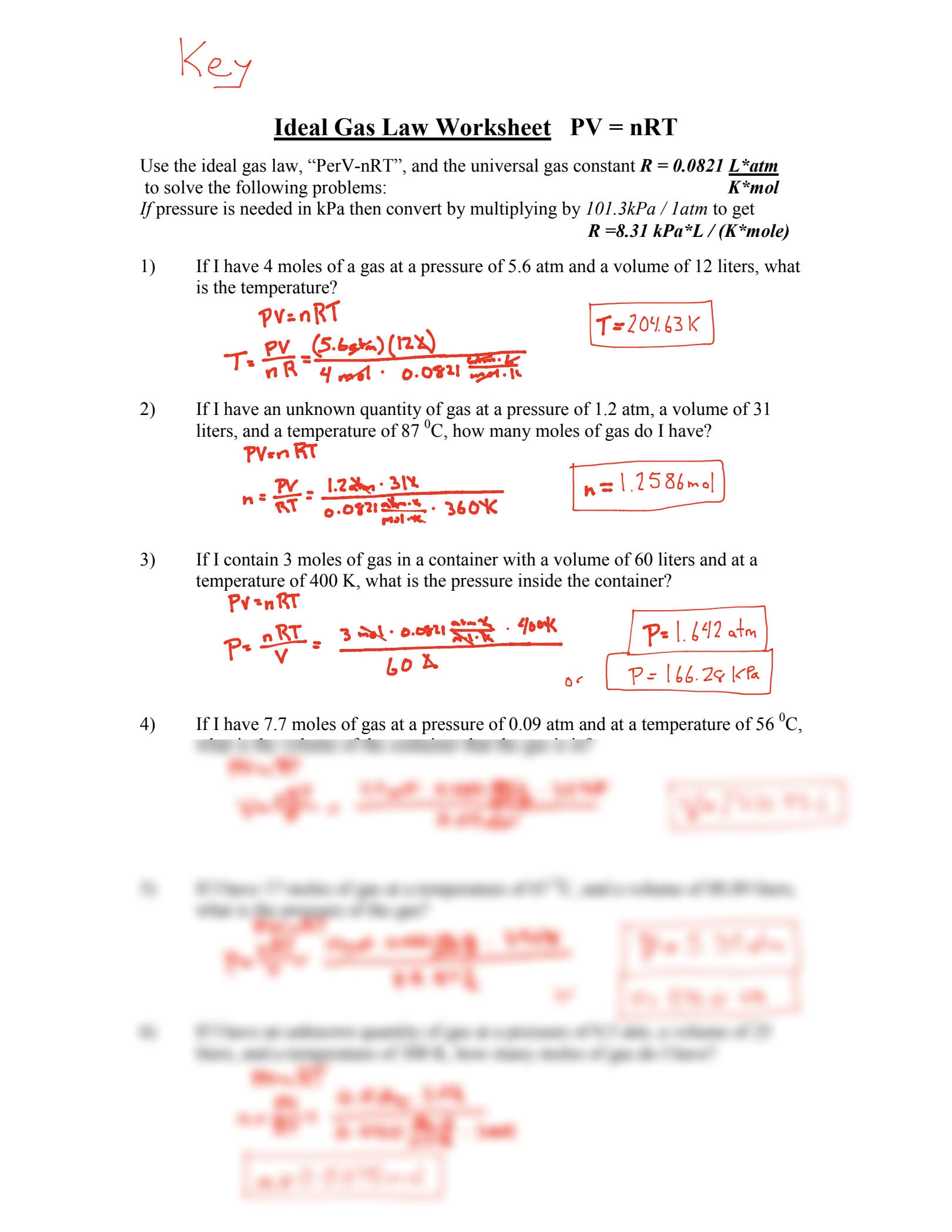 SOLUTION Ideal Gass Law Worksheet Studypool Worksheets Library
