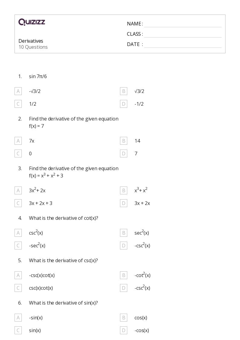 Solved CALCULUS WORKSHEET ON DERIVATIVES Name i Show All Of 