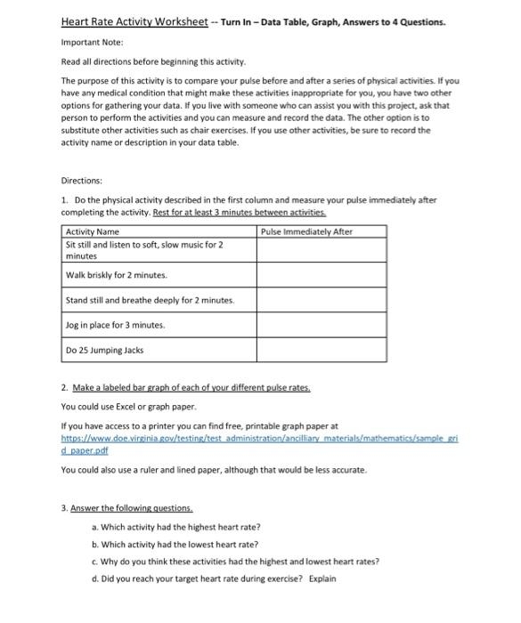 training heart rate worksheet