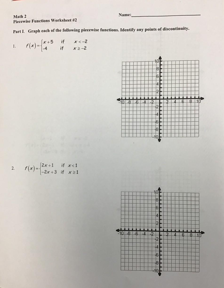 worksheet on piecewise functions