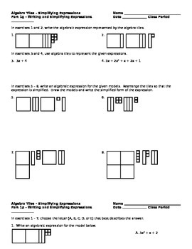 Solving Linear Equations Questions For Use With Algebra Tiles 