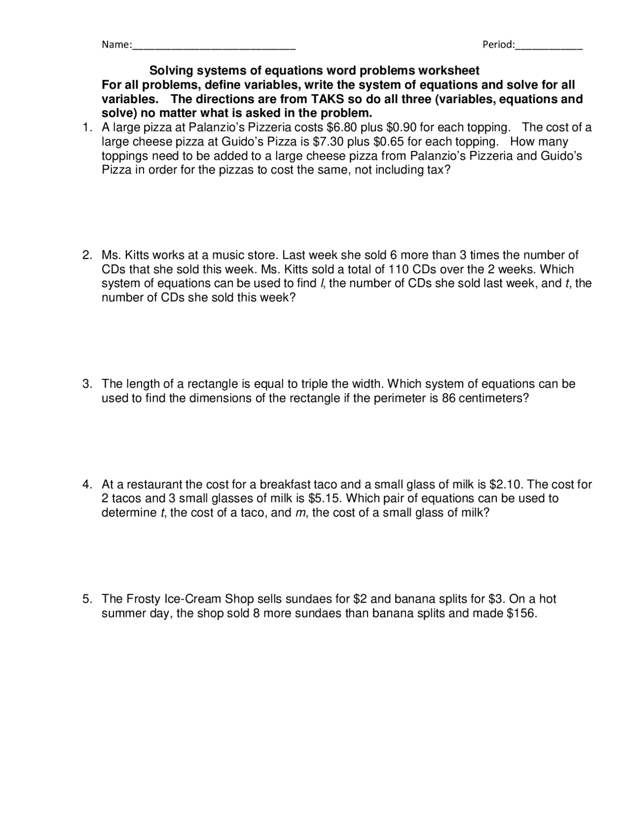 Solving Systems Of Equations Word Problems Worksheet Schemes And 