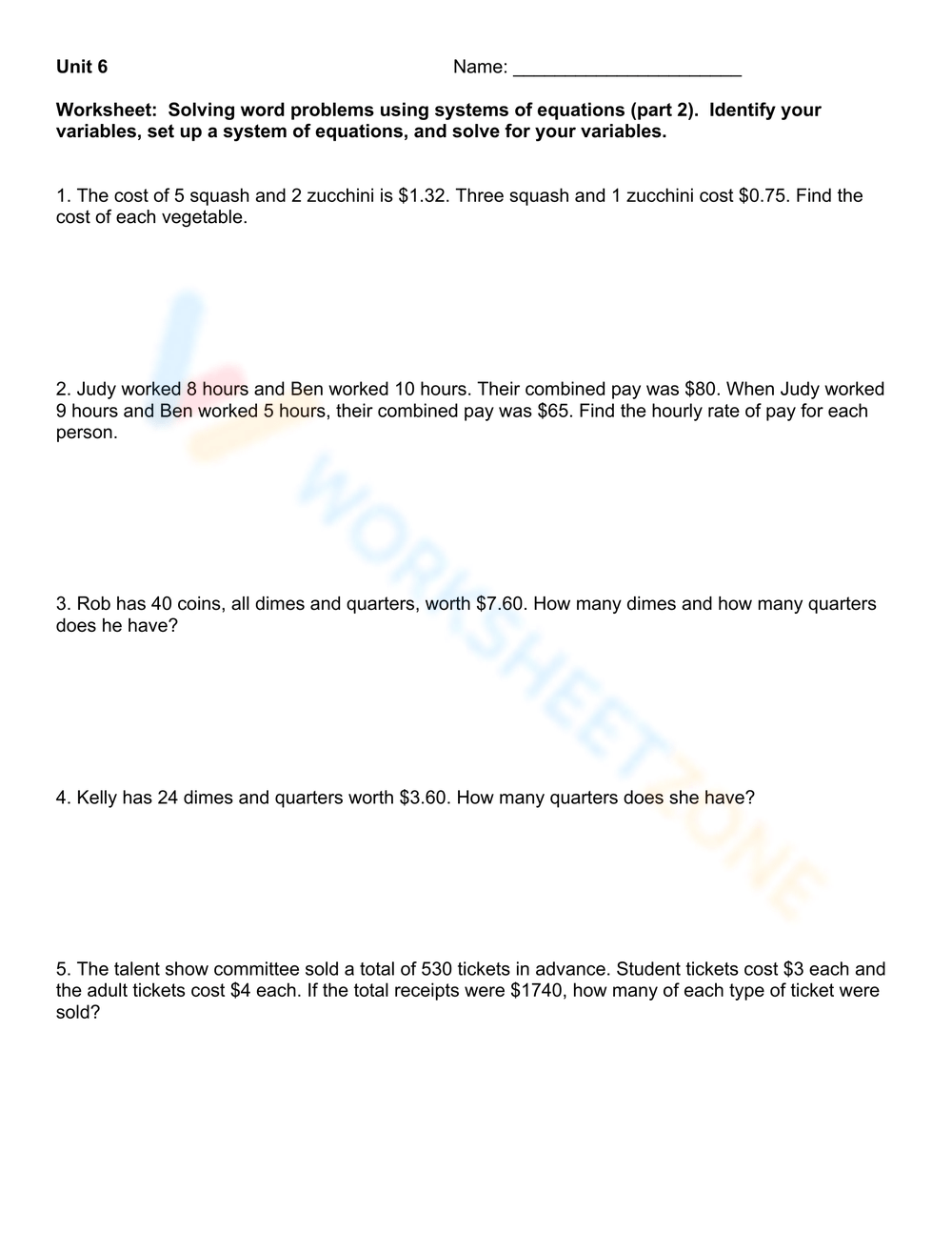 Solving Word Problems Using Systems Of Equations Worksheet Worksheets