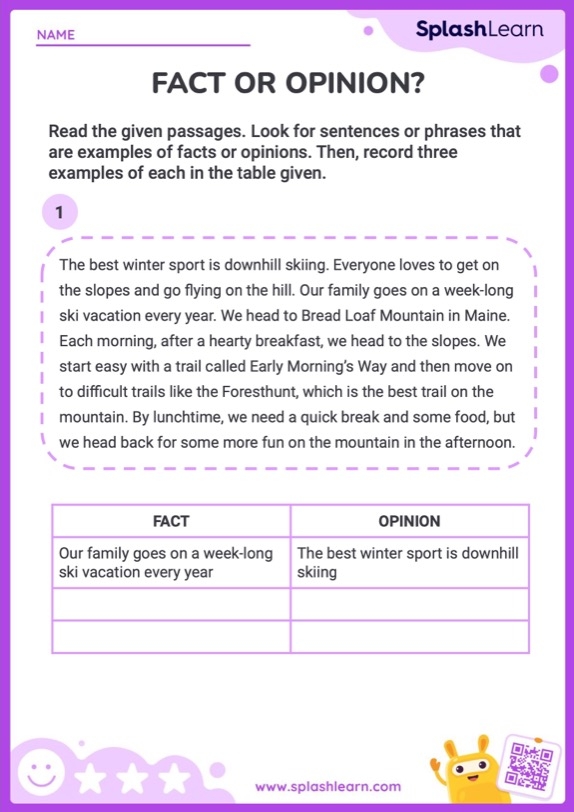 facts and opinion worksheet