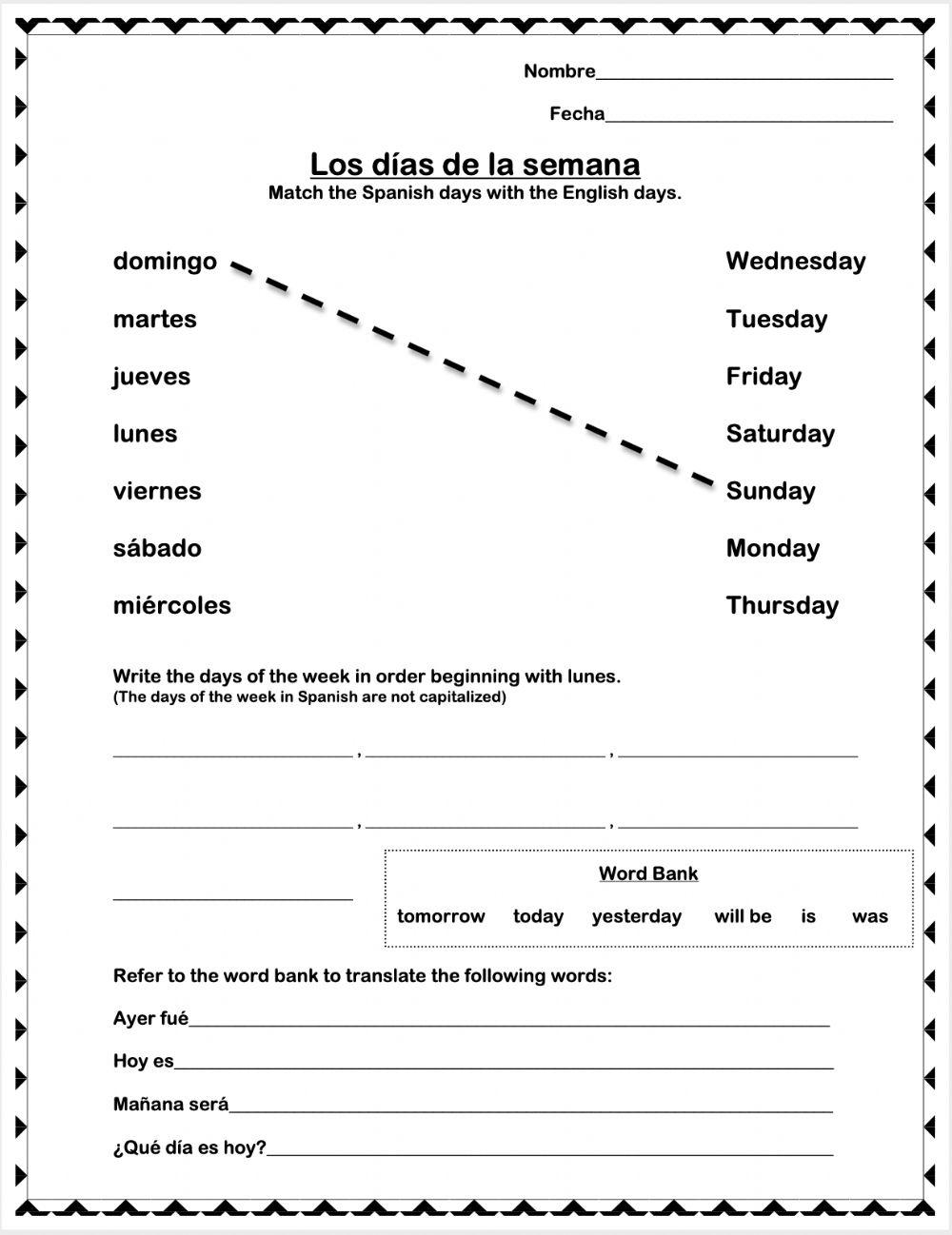 Spanish Days Of The Week 1 Online Exercise For Live Worksheets 