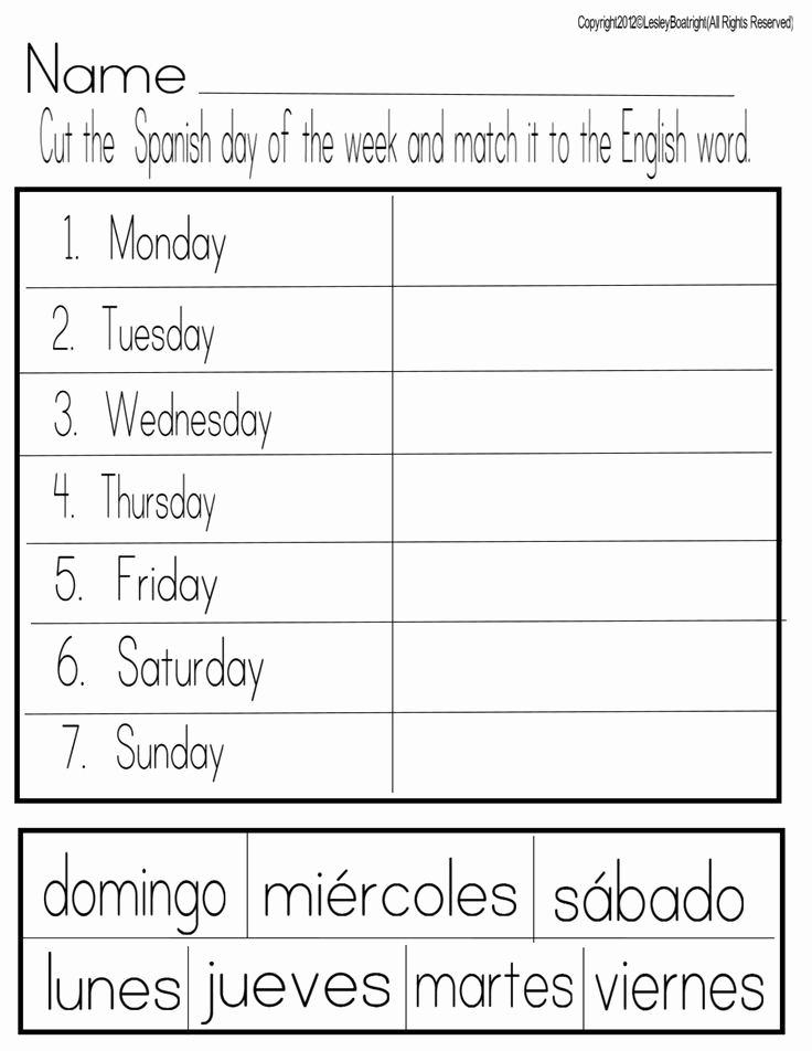 days of the week in spanish worksheet