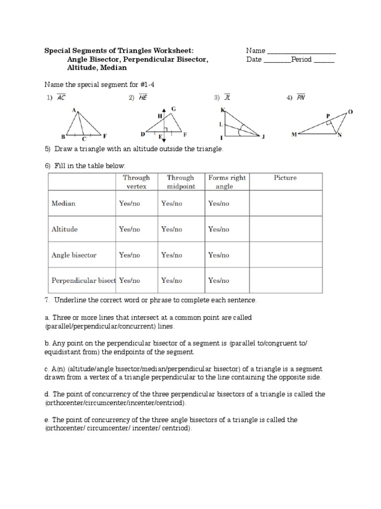 angle bisector worksheet