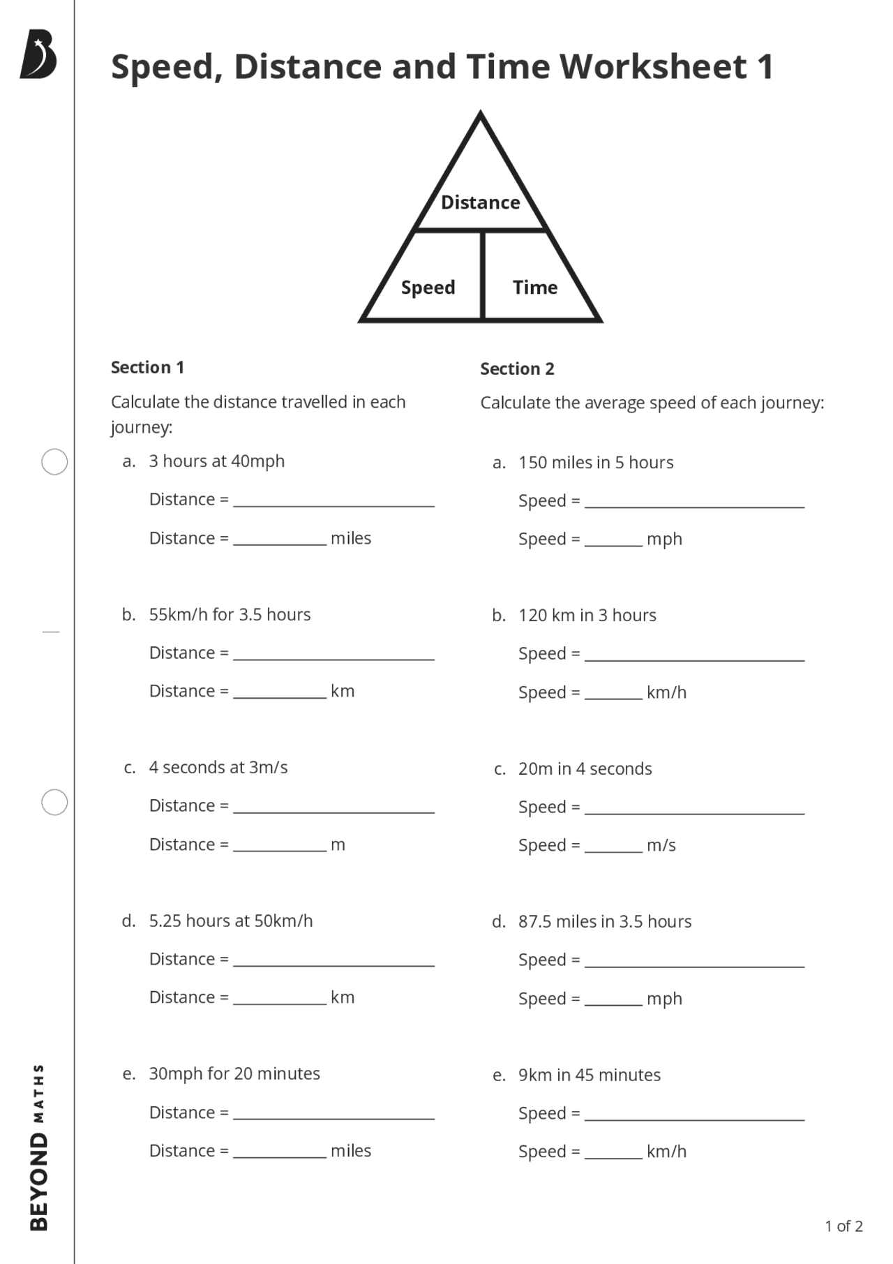Speed Distance And Time Worksheet 1 Schemes And Mind Maps 