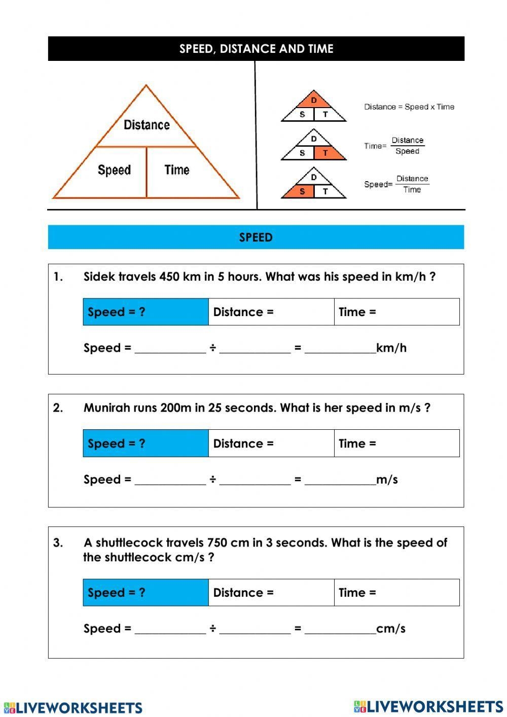 Speed Distance Time Activity Live Worksheets Worksheets Library