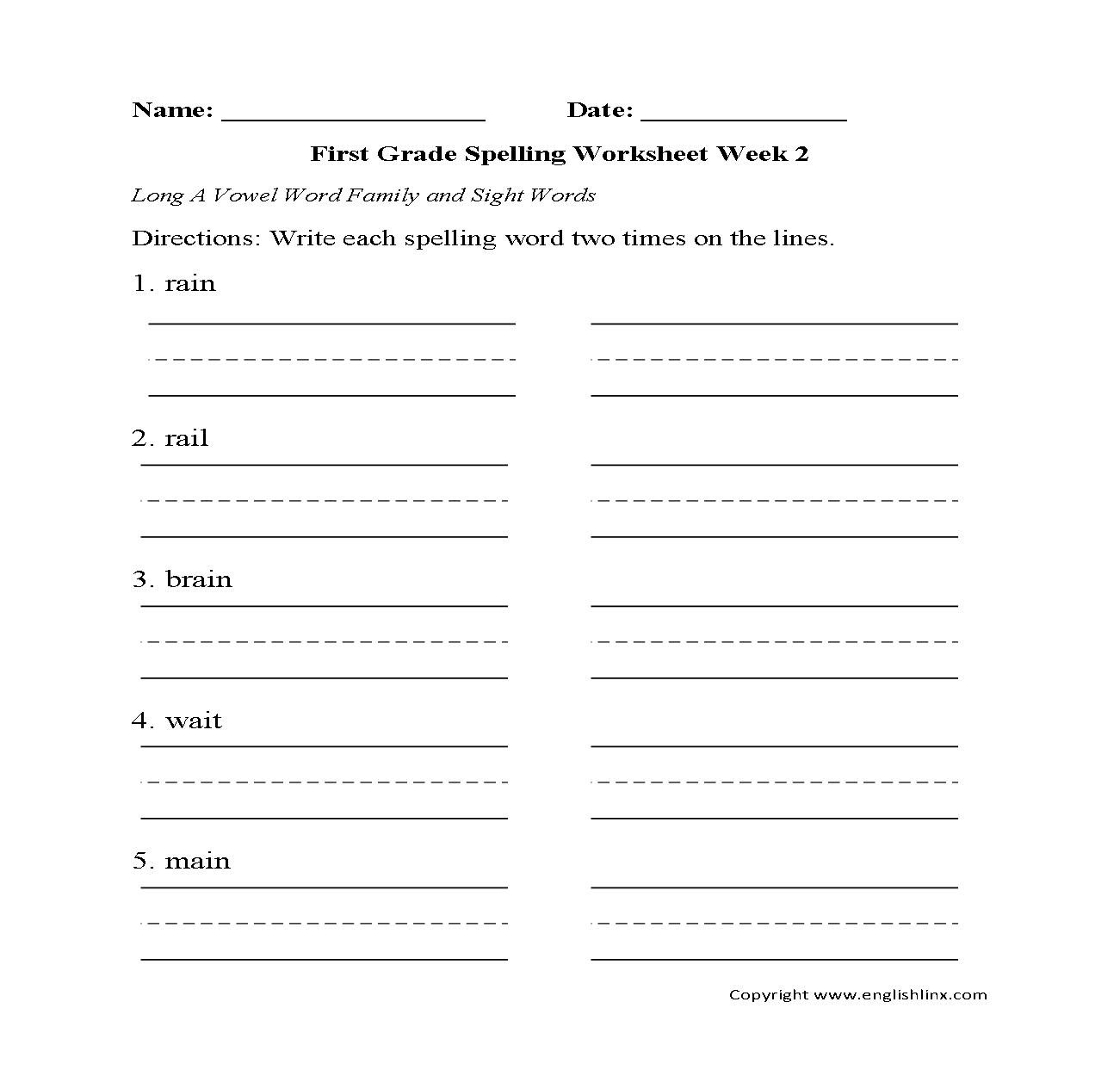 first grade spelling worksheets