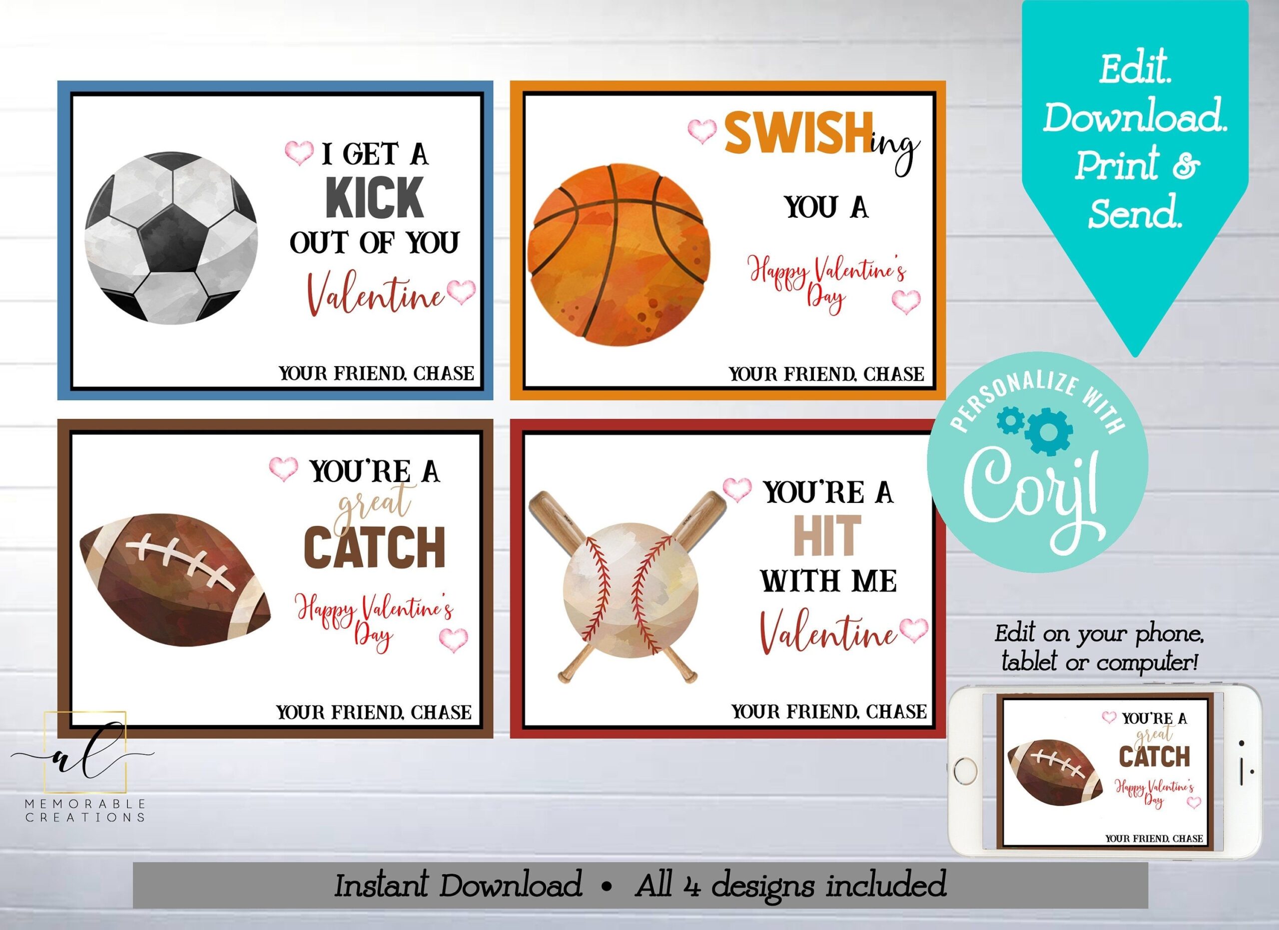 Sports Valentine Printable Cards Editable Sports Balls Etsy Sports 